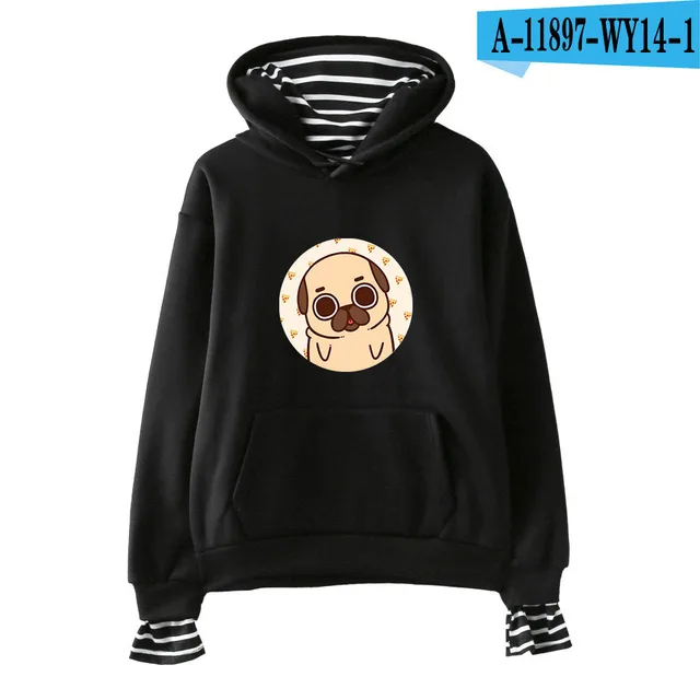 Fake two piece hooded sweater pug C Black - Shop at LoveMi