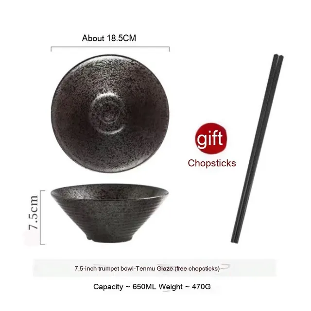 Frosted Tableware Bright Noodles Household Large Bowl Plate Ceramic 7.5Trumpet Bowl Temmoku Glaze - Shop at LoveMi