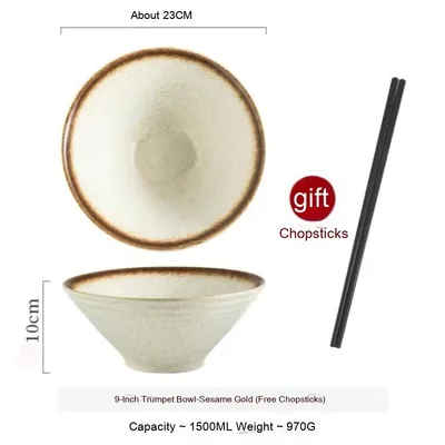 Frosted Tableware Bright Noodles Household Large Bowl Plate Ceramic 9 Inch Horn Sesame Gold - Shop at LoveMi