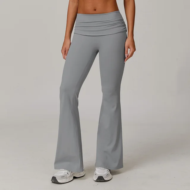 European And American Quick dry Hip Raise Yoga Pants Nude Feel Casual Wide Leg Grey - Shop at LoveMi