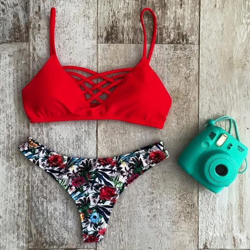 Europe and the United States summer sexy ladies swimsuit printed bikini set N71 M - Shop at LoveMi