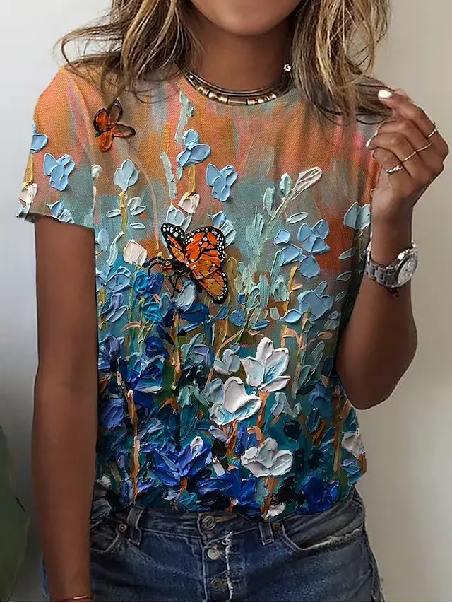 Summer Women's 3D Digital Printing Pullover Round Neck T shirt Pattern A347 - Shop at LoveMi