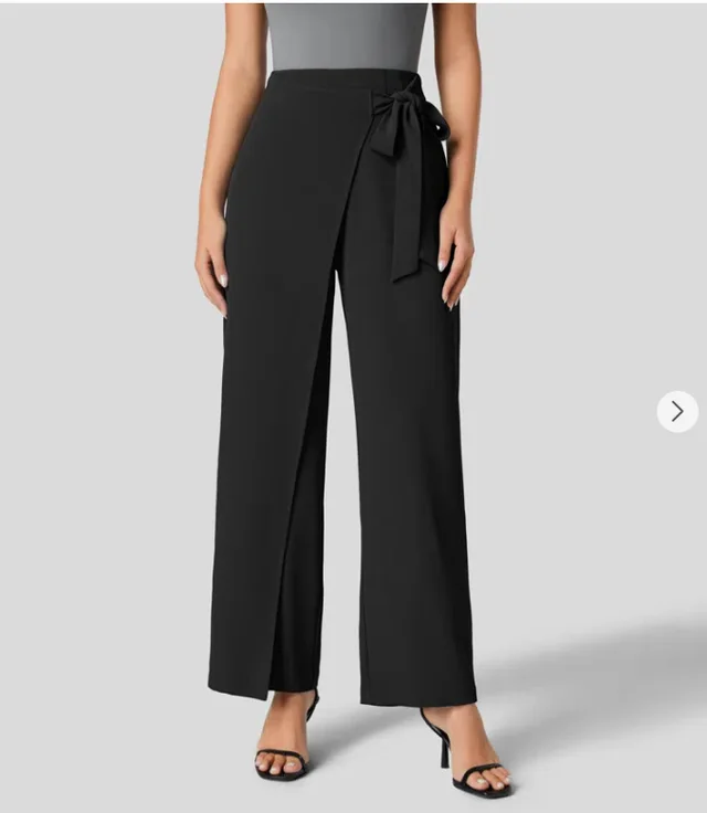 Women's High Waist Tie Side Invisible Zipper Wide Leg Pants Black - Shop at LoveMi