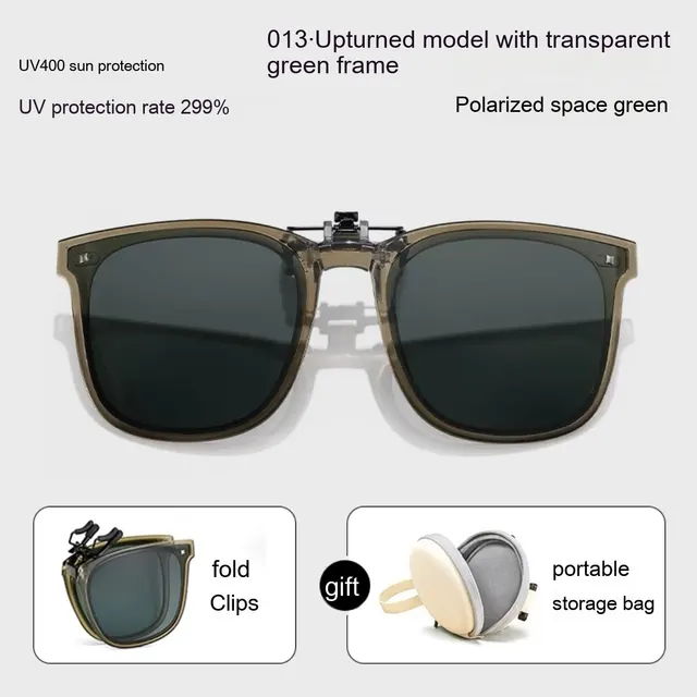 Foldable Polarized Sunglasses Clip Sun Protection UV Protection Dark Green - Shop at LoveMi
