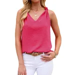 Summer V-neck Knotted Shoulder Strap Top Sleeveless Vest - Rose Red