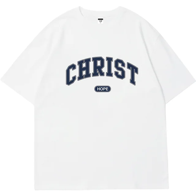 Women's Short sleeved T shirt Loose Crew Neck Top White Christ - Shop at LoveMi