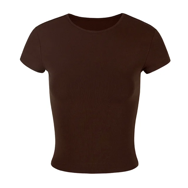 Women's Short sleeved T shirt Summer Slim fit Short Tight Top Brownish Red - Shop at LoveMi