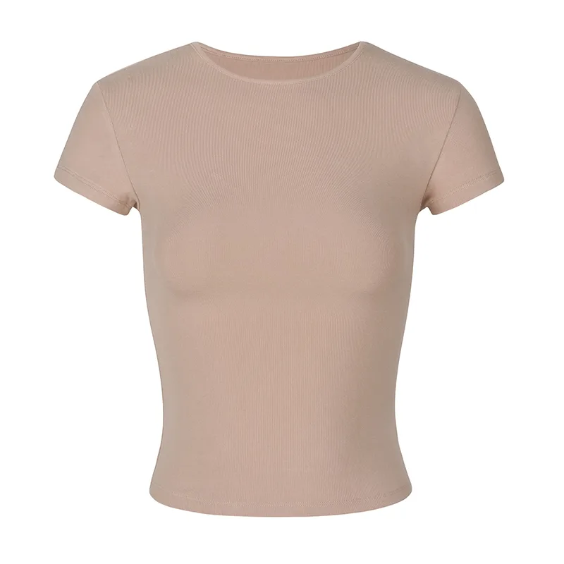 Women's Short sleeved T shirt Summer Slim fit Short Tight Top Nude - Shop at LoveMi