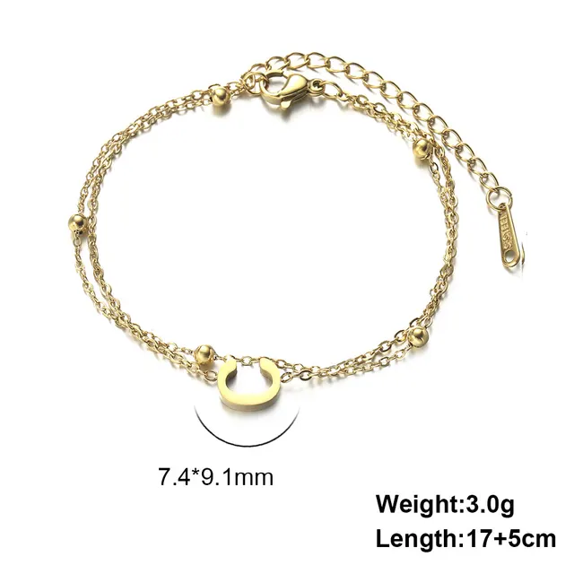 Cut Titanium Steel Double layer Chain 26 Letters Pendant Bracelet Gold Bracelet C - Shop at LoveMi