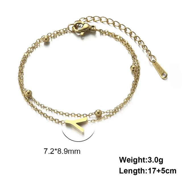 Cut Titanium Steel Double layer Chain 26 Letters Pendant Bracelet Gold Bracelet Y - Shop at LoveMi