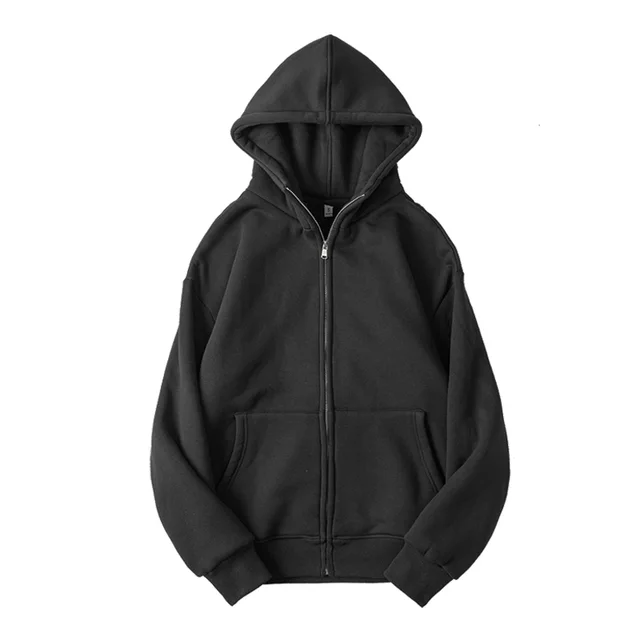 Winter Thickened Polar Fleece Thermal Hooded Sweatshirt Pure Color All matching Couple Coat Black - Shop at LoveMi