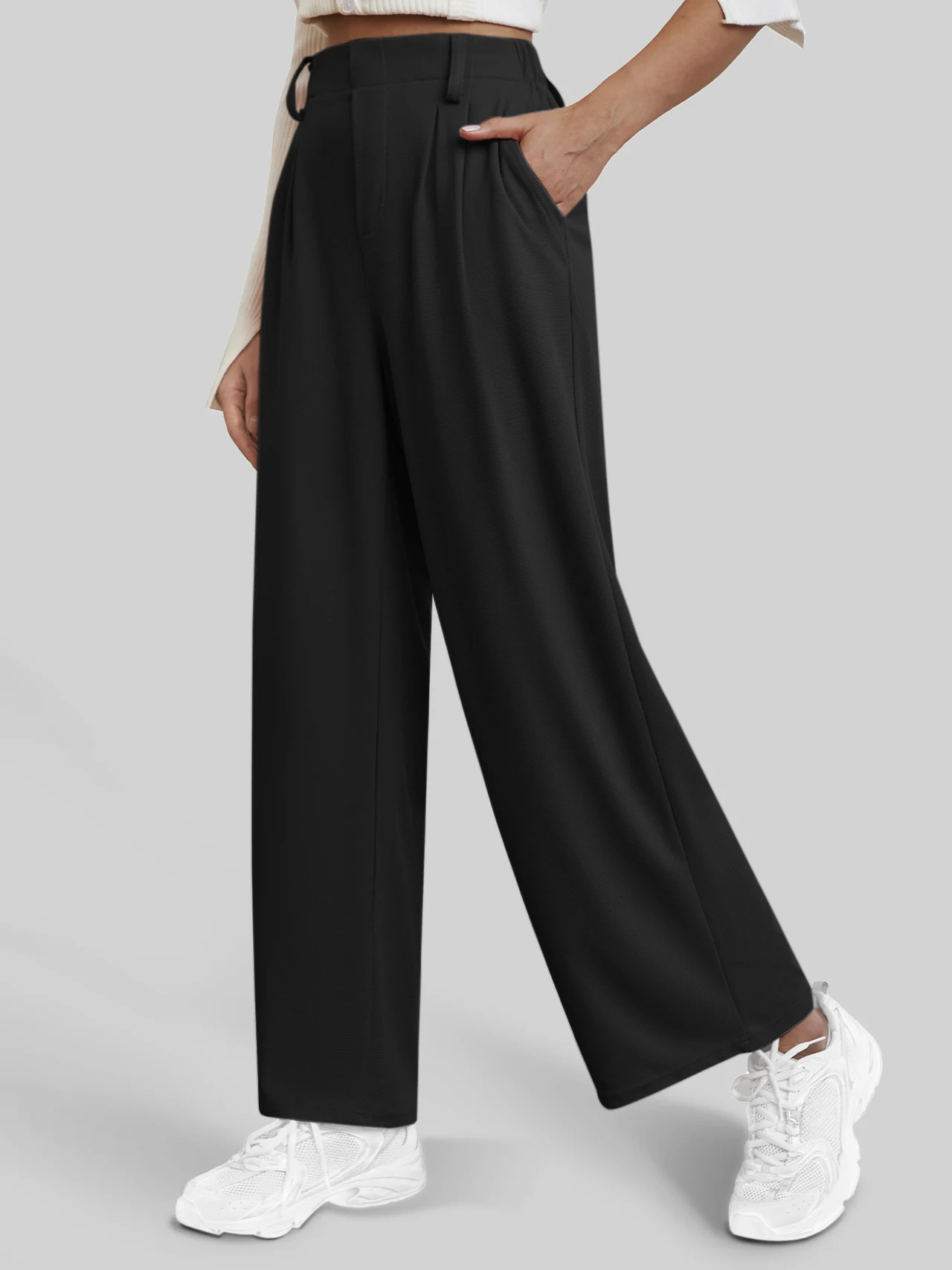 Women's Casual Straight Pants Wide-leg Pants - Black