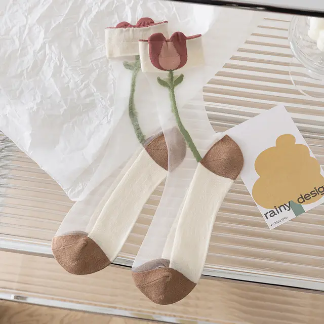 Glass Stockings Women's Middle Tube Summer Socks Tulip Transparent Crystal Silk Tulip - Shop at LoveMi