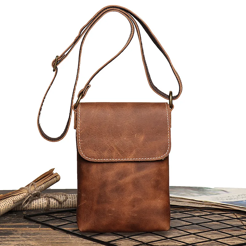 Men's Leather Shoulder Bag Women's Crazy Horse Leather Crossbody Yellow - Shop at LoveMi