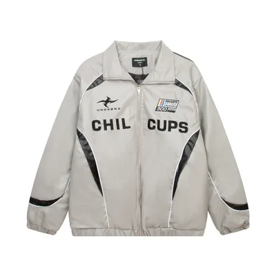 Loose American Couple Embroidered Motorcycle PU Jacket Gray - Shop at LoveMi