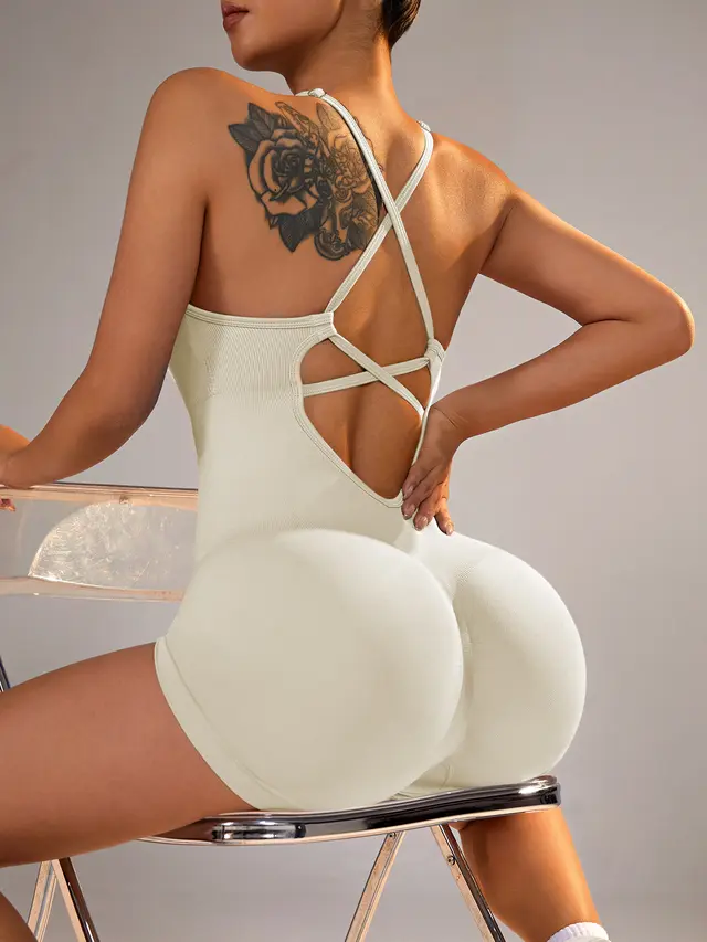 Spring And Summer Nude Feel Yoga Straps One piece Women Beige - Shop at LoveMi
