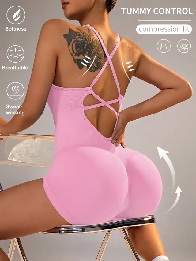 Spring And Summer Nude Feel Yoga Straps One piece Women Pink - Shop at LoveMi