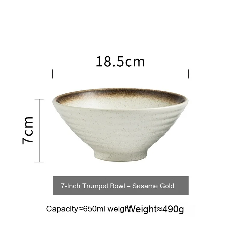 Japanese Style Ceramic Bowl Household Large Ramen Creative Tableware Sesame Gold - Shop at LoveMi