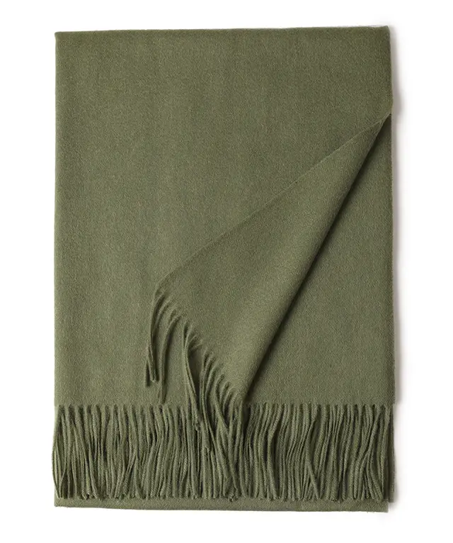 New Solid Color Wool Long Beard Warm Tassel Scarf Thick Olive Green - Shop at LoveMi
