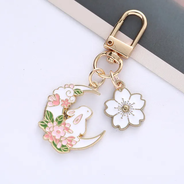 Cherry Blossom Cute Moon Rabbit Keychain Pendant Pink Moon Rabbit - Shop at LoveMi