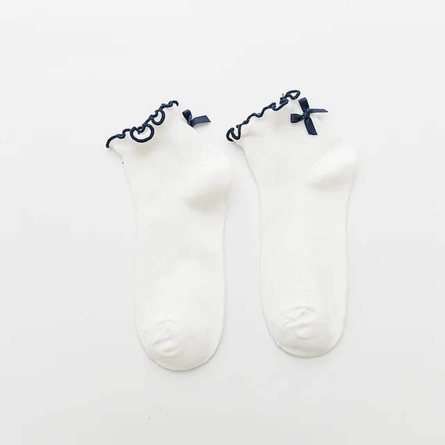 Socks Women's Mid Tube Stockings Female Adult Wooden Ear Striped Bow Socks White - Shop at LoveMi