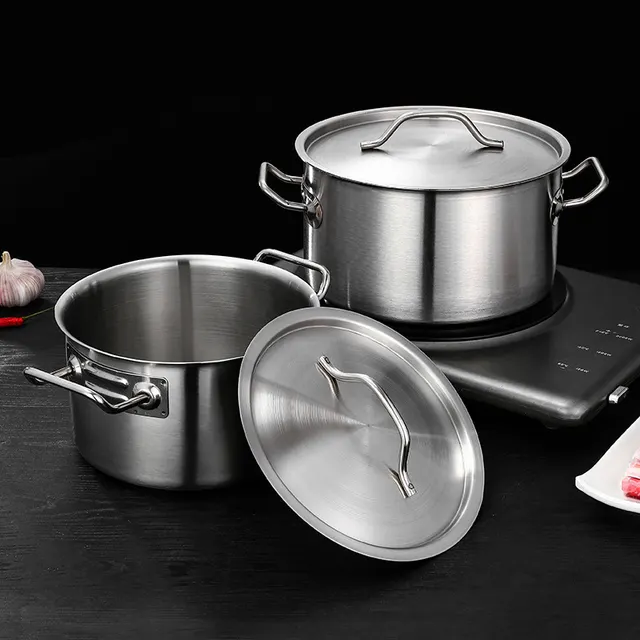 Double Bottom High Body Sauce Pot Stainless Steel Thick Bottom 03 Double Handle - Shop at LoveMi