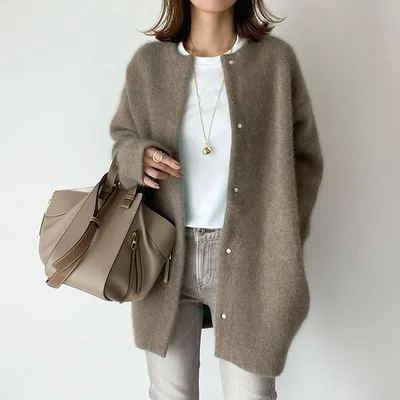 Japanese And Korean Light Mature Woman Long sleeved Coat Super Soft Woolen Brown - Shop at LoveMi