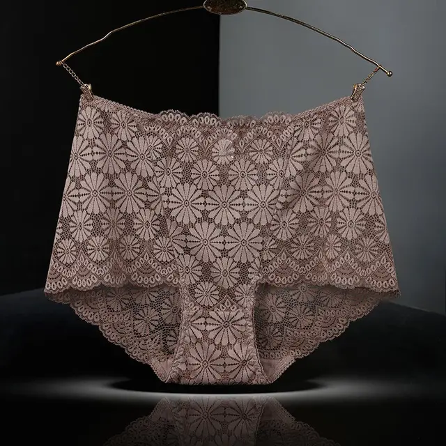 High Waist Hollow out Sexy Transparent Plus sized Purified Cotton Briefs Brown - Shop at LoveMi