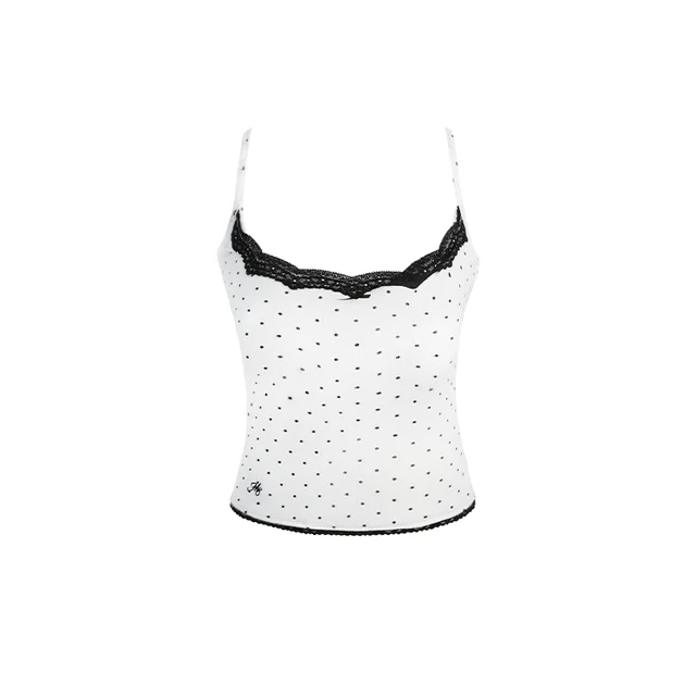 Polka Dot Cherry Lace Camisole Can Be Inner Wear Outer Wear Vest Top Polka Dot Black - Shop at LoveMi