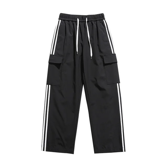 Thin Pocket Casual Straight leg Loose Cargo Pants Black - Shop at LoveMi