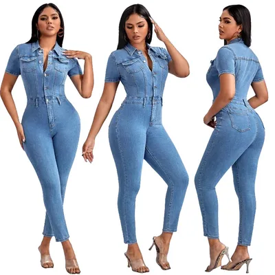 Fashion Skinny Denim Jumpsuit Women's Jeans Light Blue - Shop at LoveMi