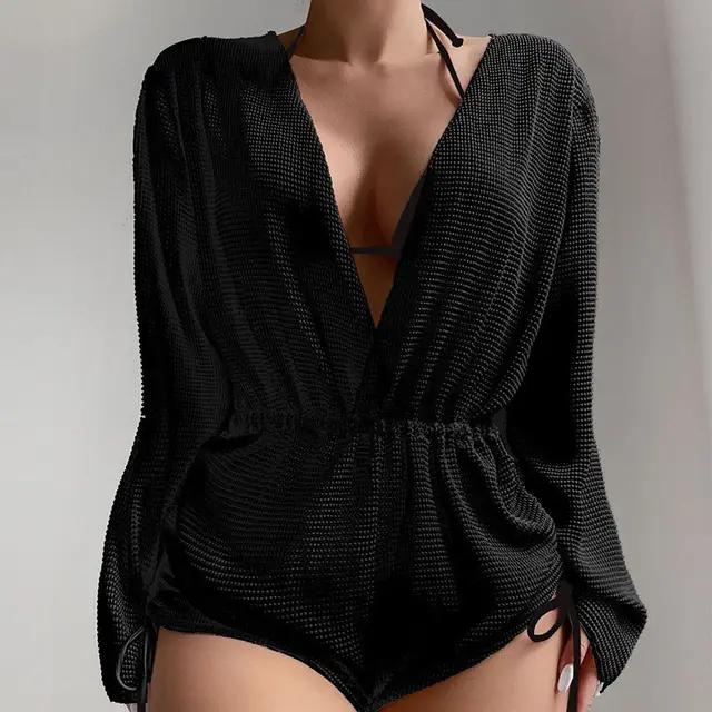 Women's One piece Swimsuit Sun Protective Blouse Black - Shop at LoveMi