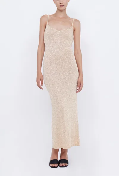 Knitted Sling Dress Sleeveless Slim Fit Apricot Beige - Shop at LoveMi