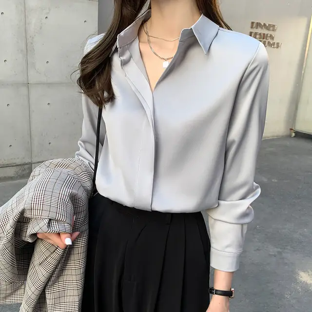 Autumn Clothing Korean Style Design Long Sleeve Casual Shirt Gray - Shop at LoveMi