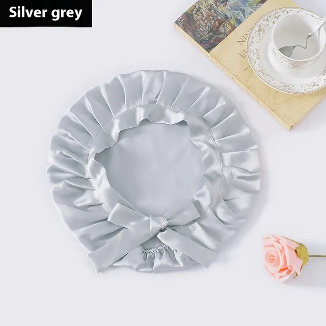 Encrypted Satin Silk Plain Satin Confinement Household Hair Care Lace up Nightcap Silver Gray - Shop at LoveMi