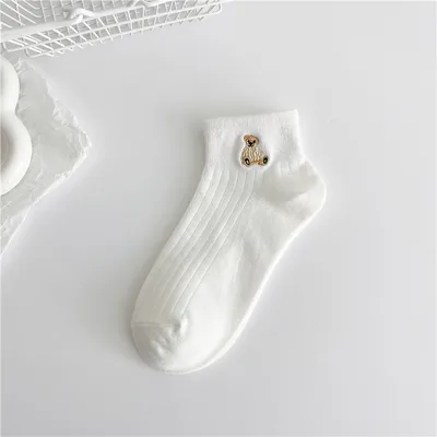 Women's Fashionable Cotton Embroidered Socks White Bear - Shop at LoveMi