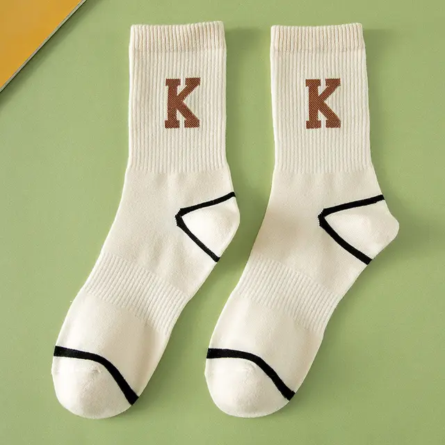 Women's Fashion All match Outer Wear Letter Tube Socks Beige - Shop at LoveMi