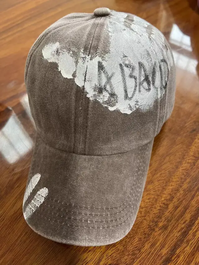 Korean Style Graffiti ABACD English Letters Retro Washed Baseball Cap Female Soft Top Trendy Brown - Shop at LoveMi