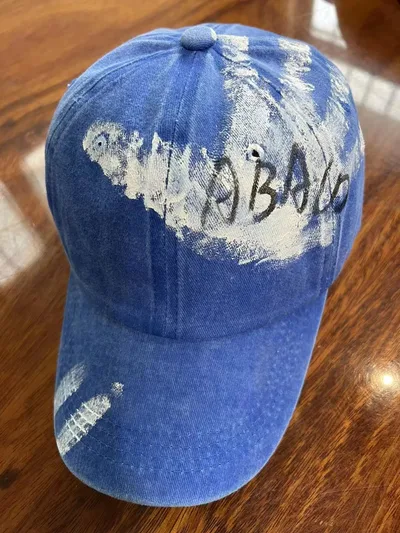 Korean Style Graffiti ABACD English Letters Retro Washed Baseball Cap Female Soft Top Trendy Sapphire Blue - Shop at LoveMi