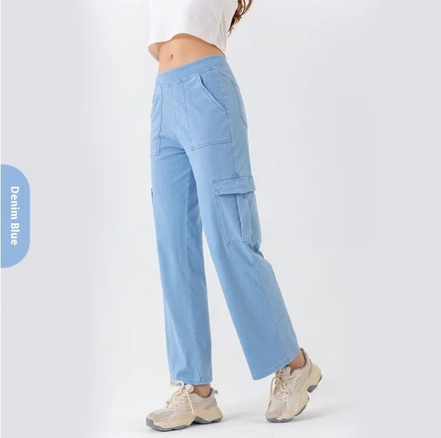 Women's Wide Leg Pocket Sports Jeans Denim Blue - Shop at LoveMi