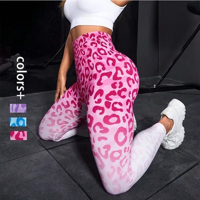 Seamless Cheetah Yoga Pants Tight High Waist Hip Lifting Female Pink Leopard Print - Shop at LoveMi