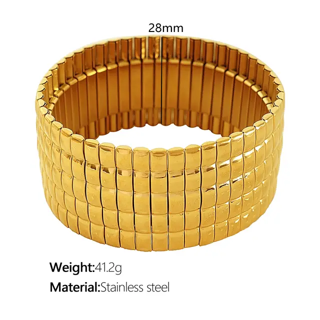 Stainless Steel Stretch Strap Retro Metal Contraction Band Pull Titanium Steel Bracelet Sz56 Gold Stretch Plaid - Shop at LoveMi