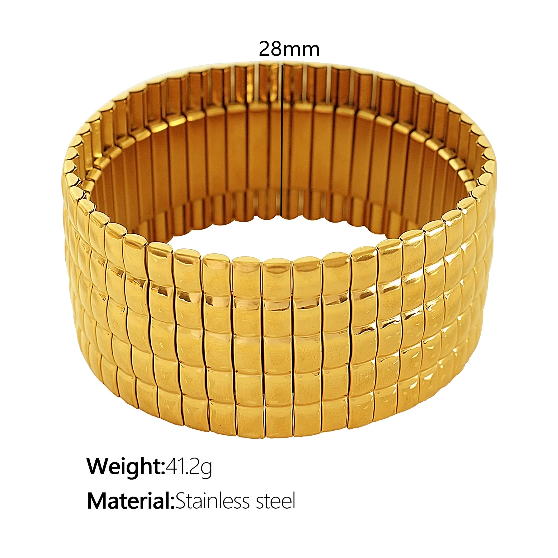 Stainless Steel Stretch Strap Retro Metal Contraction Band Pull Titanium Steel Bracelet - Sz56 Gold Stretch Plaid