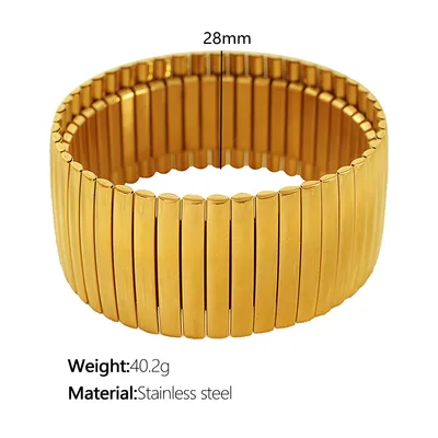 Stainless Steel Stretch Strap Retro Metal Contraction Band Pull Titanium Steel Bracelet Sz57 Gold Vertical Stripes - Shop at LoveMi