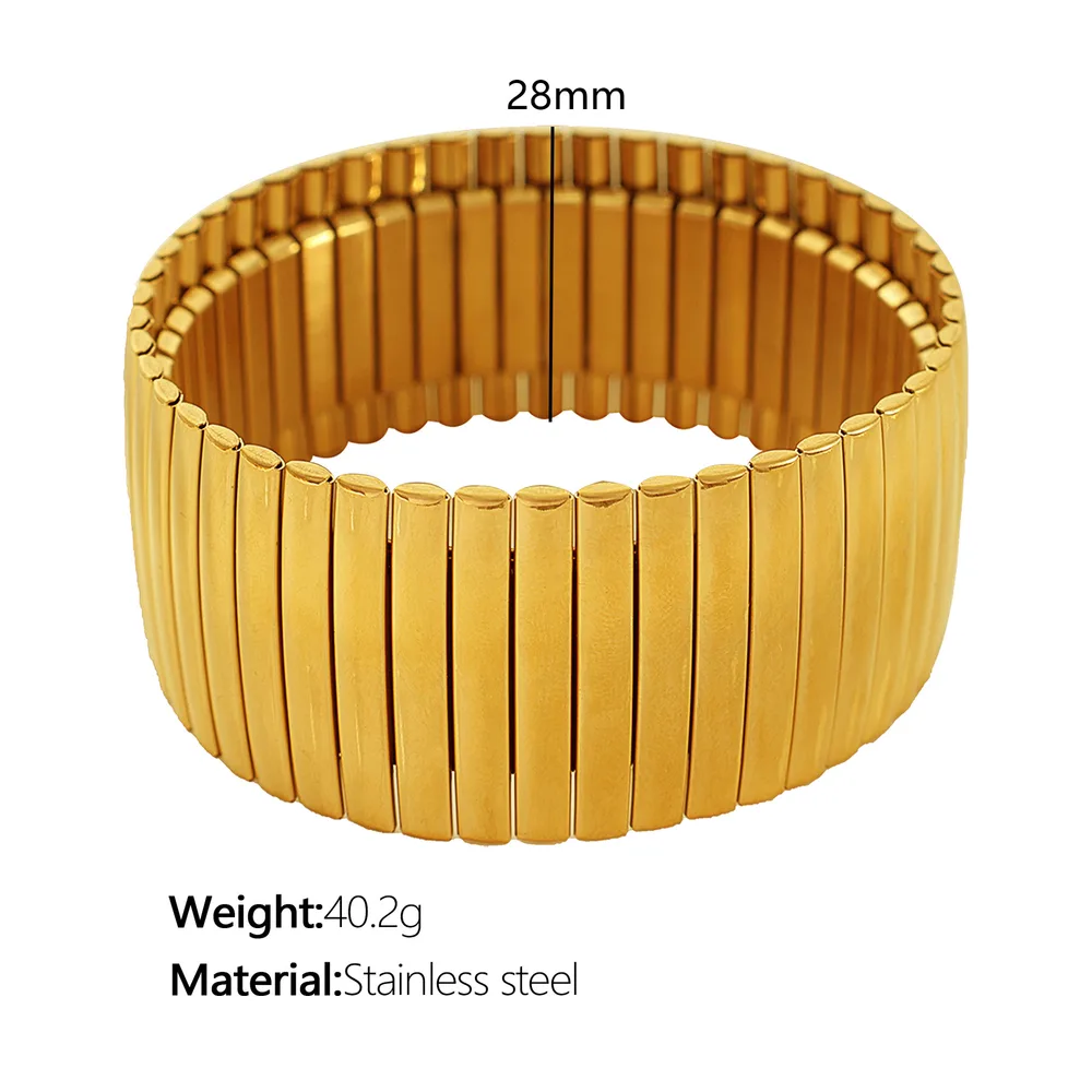 Stainless Steel Stretch Strap Retro Metal Contraction Band Pull Titanium Steel Bracelet Sz57 Gold Vertical Stripes - Shop at LoveMi