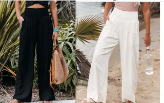 Women's Pants Casual Wide Leg Cotton Linen Loose Trousers - White And Black