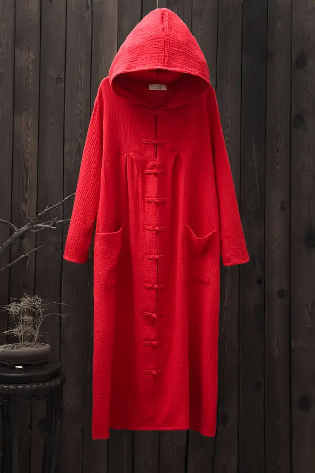 Retro Hooded National Style Cloak Robe Overcoat Coat Bright Red - Shop at LoveMi