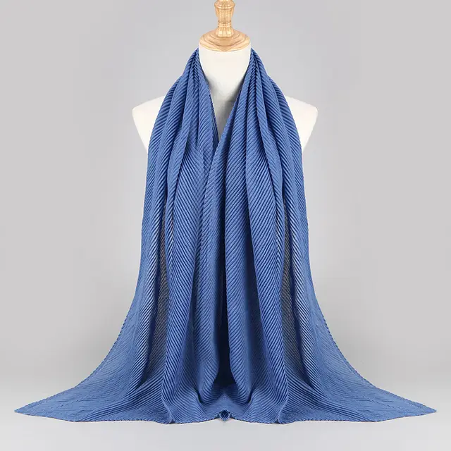 Twill Crumpled Pleated Scarf Women's Bag Headscarf Denim Blue - Shop at LoveMi