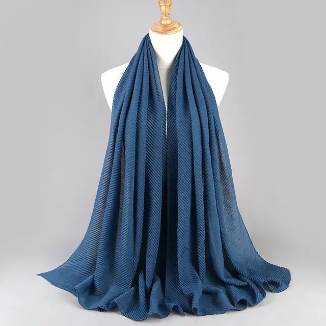 Twill Crumpled Pleated Scarf Women's Bag Headscarf Ha Cyan - Shop at LoveMi