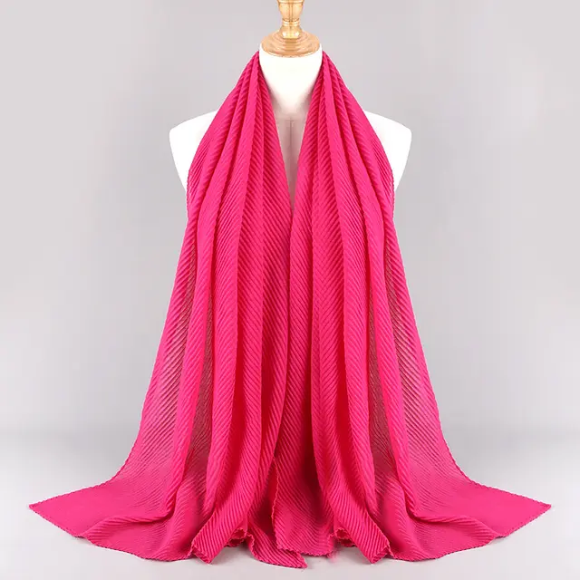 Twill Crumpled Pleated Scarf Women's Bag Headscarf Rose Red - Shop at LoveMi